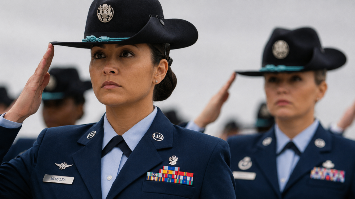 Female service member saluting