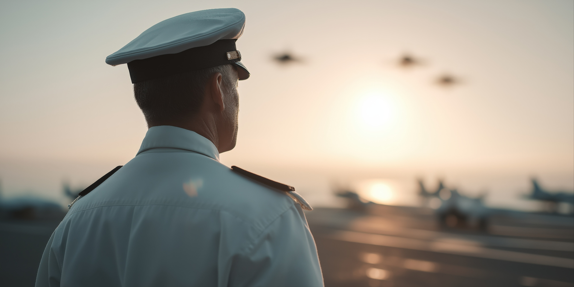 Naval officer at sunset