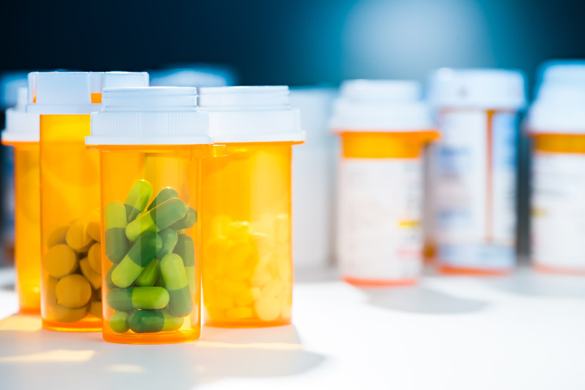 Prescription pill bottles on a counter